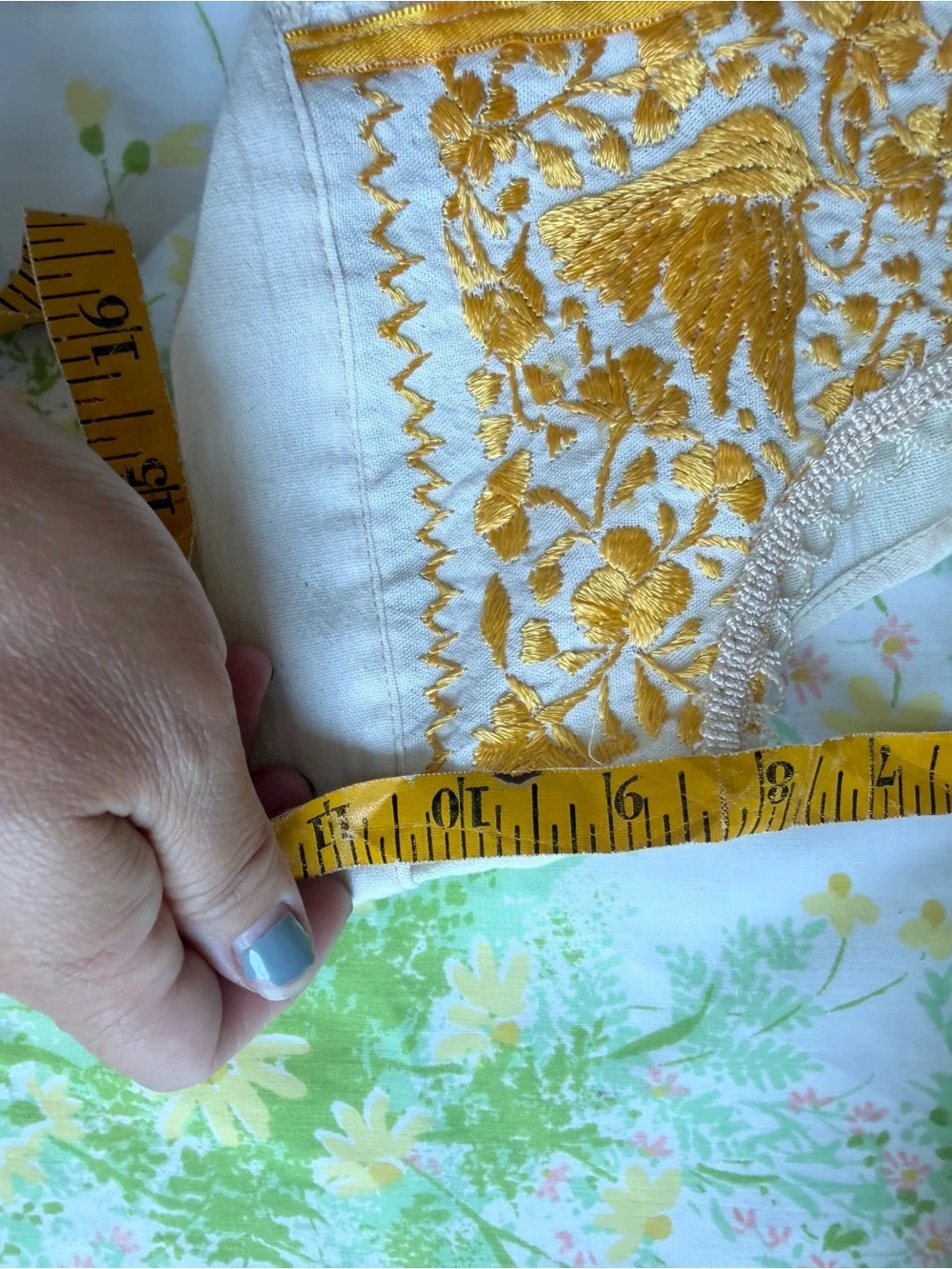 Handmade Mexican Cream and Yellow Embroidered Crochet Kids Dress w Ribbons 3T-4T